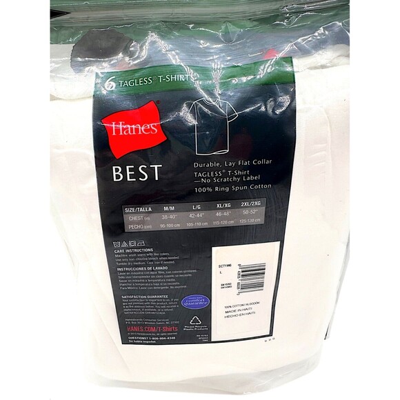 NEW Hanes Best Tagless T-Shirt 6Pk Large White 2013 - Picture 5 of 6